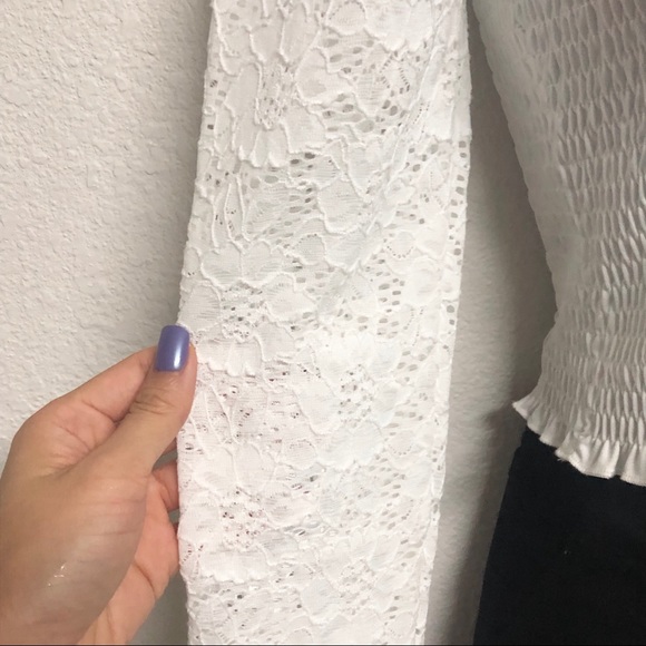 Misc Smocked & Lace Knit Sleeved Top - Picture 4 of 5